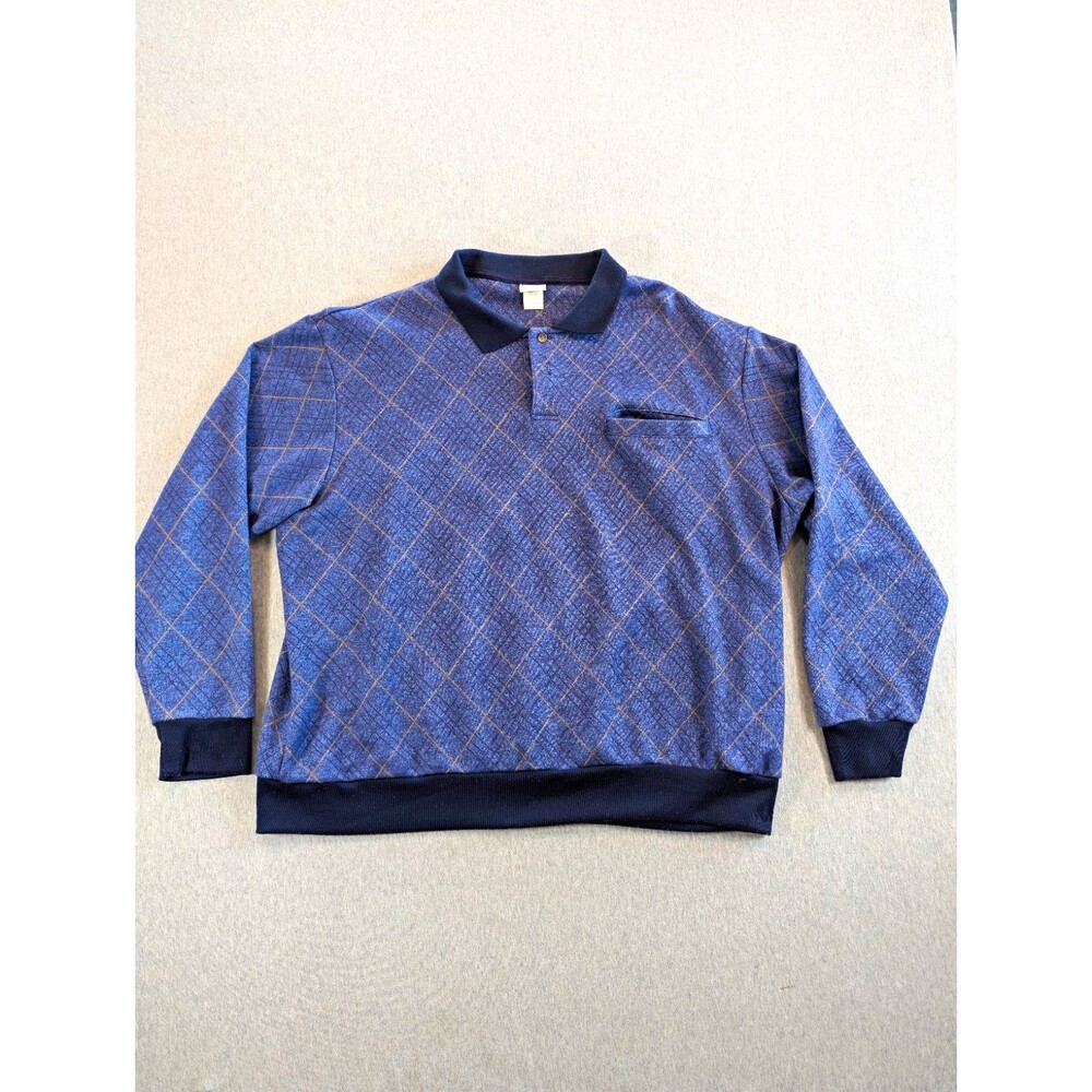 Haband Casual Joe Men's 2XL Blue Navy Yellow Argyle Collared Pullover Sweater